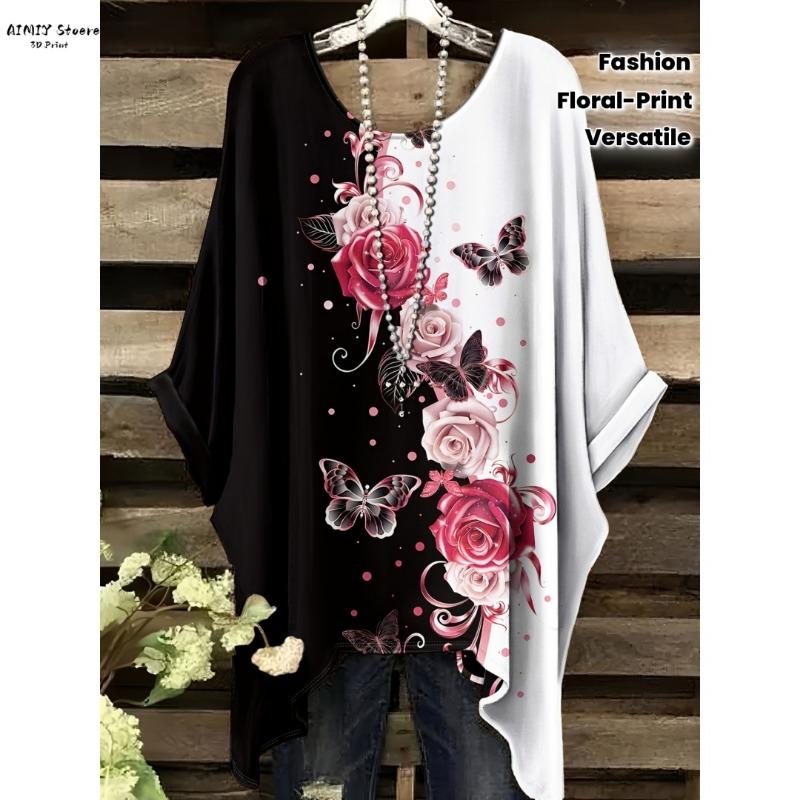 2025 Women's Casual Short Sleeve T-Shirt - Round Neck Butterfly & Dandelion Seed Print Relaxed Fit Durable Comfort Top Women