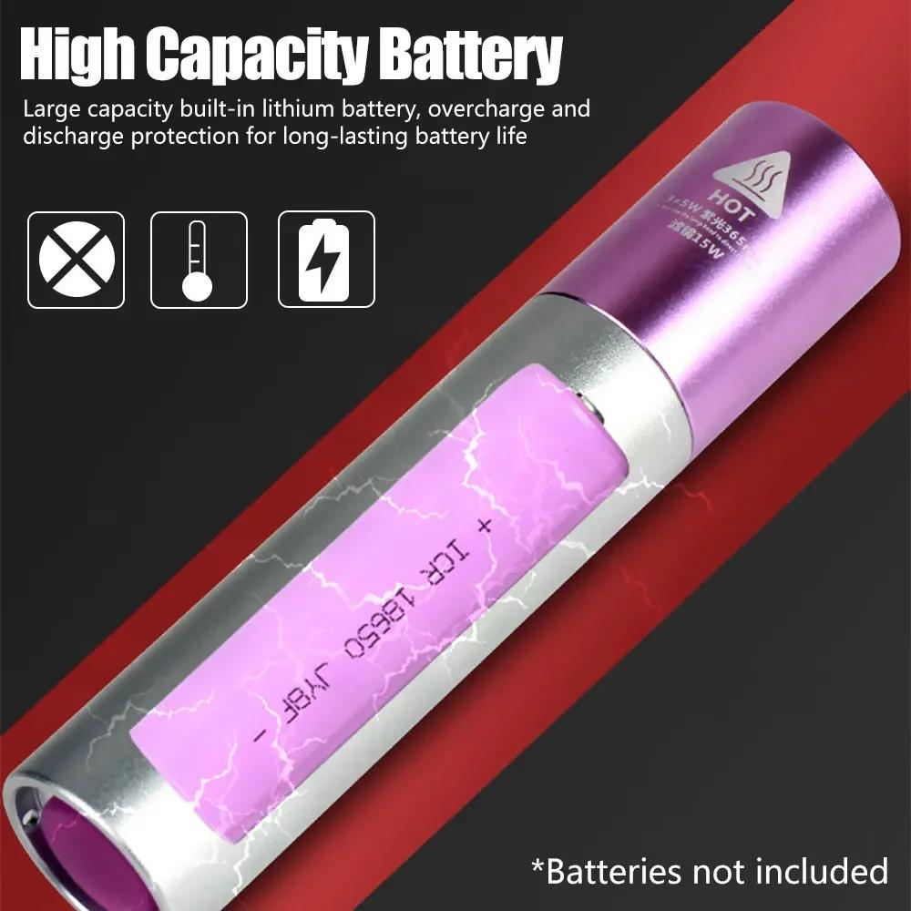 365nm UV Flashlight Mini Blacklight UV Light Ultraviolet Flashlight for Pet Urine Detector Resin Curing UV Lamp Flashlight