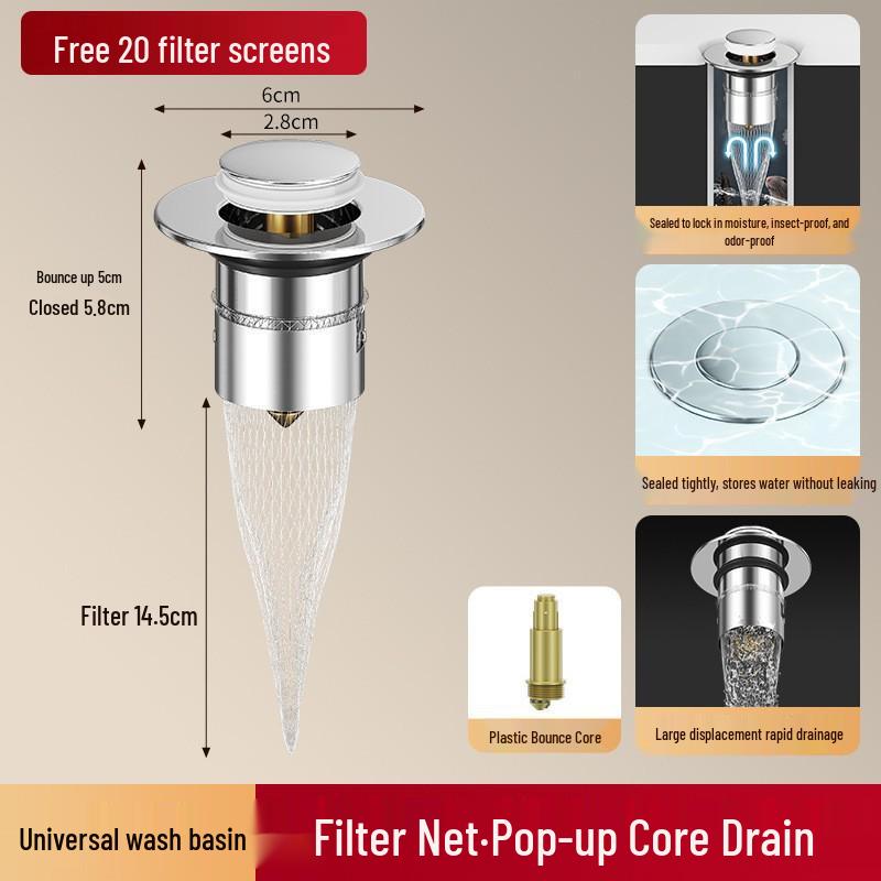 Odpływ umywalkowy typu pop-up ze stali nierdzewnej 304 i korek do wody