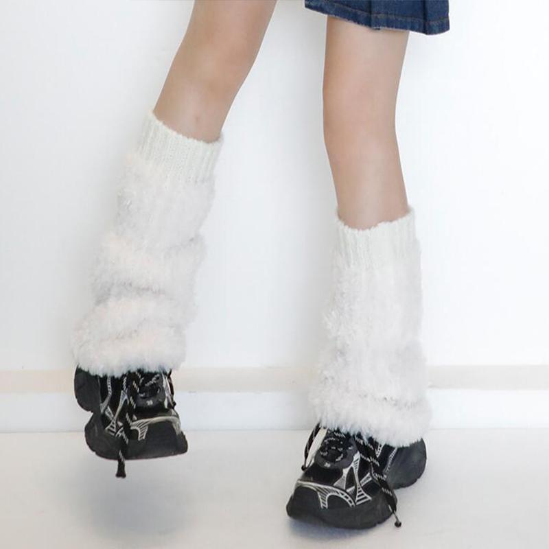 Y2K Women's Leg Warmers Japanese Lolita Long Socks Wool Knitted Plush Foot Cover Leg Warmer Autumn Winter Heap Sock Boot Cuffs