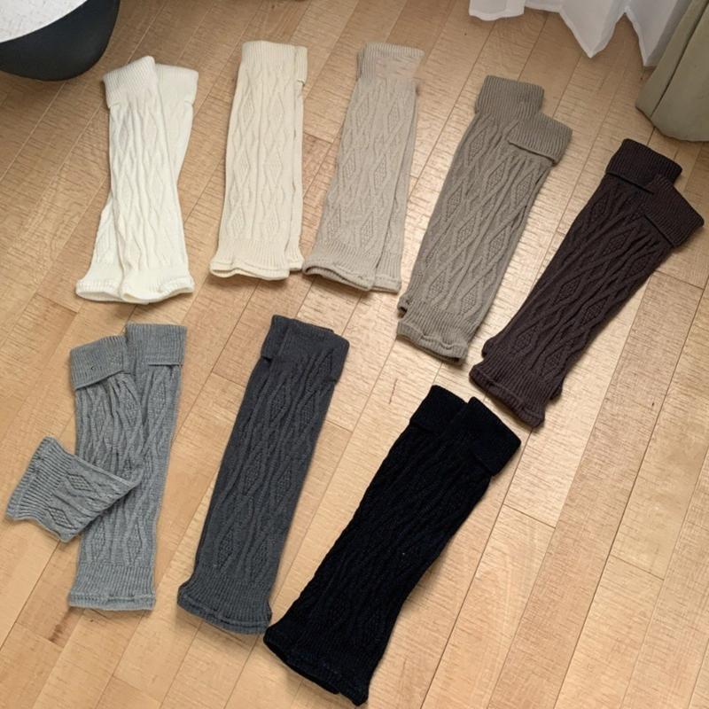 1 Pair Fashionable Women Cable Knitted Leg Warmers Calf Socks Solid Color Stretchy Boot Covers for Office and Casual Use