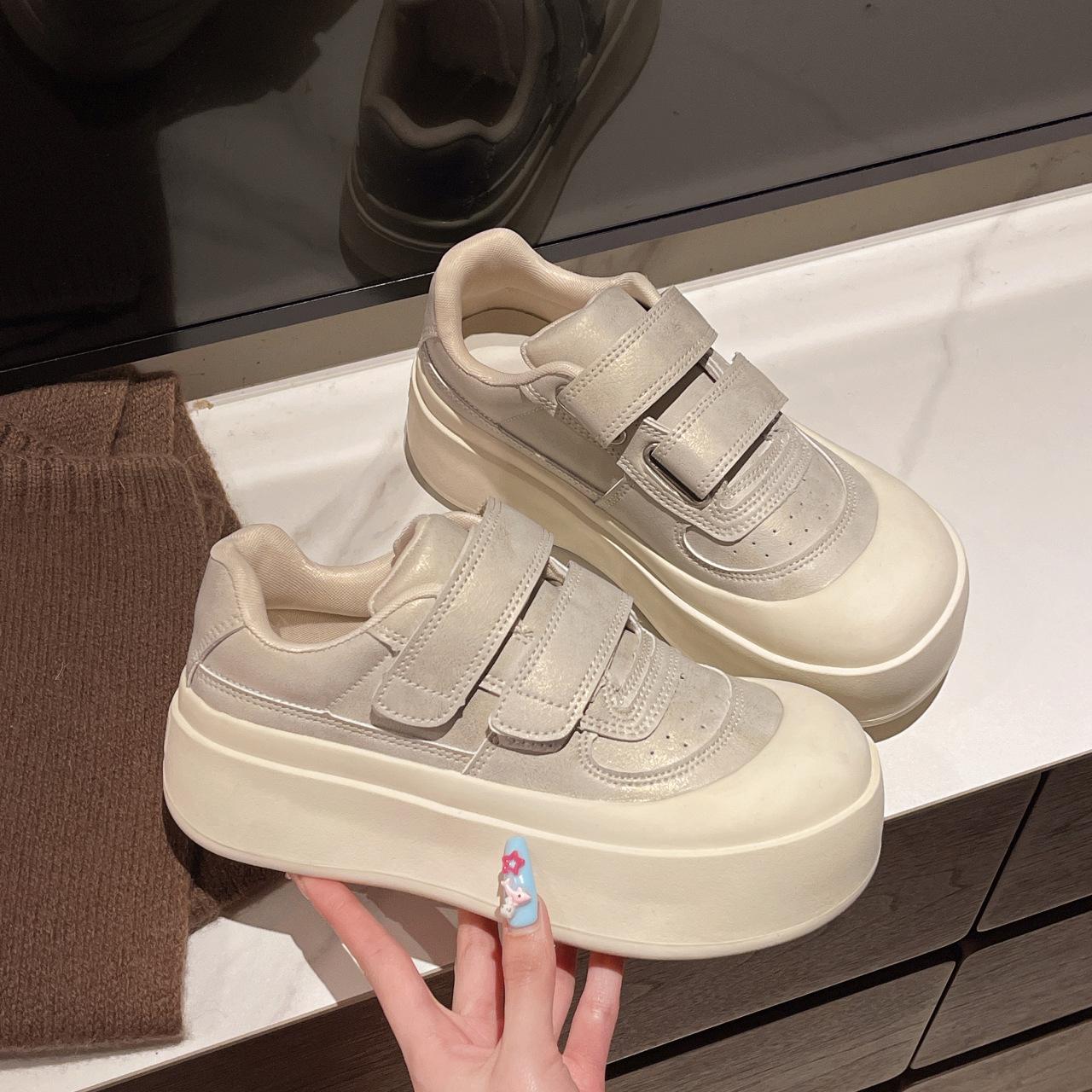 

Маленькие уродливые милые туфли с большой головой, женские новые туфли с толстой подошвой, увеличивающие рост, на липучках, универсальные туфли для скейтбординга, белые туфли знаменитостей из Интернета 35 серый