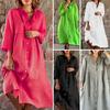 Women Summer Loose Shirt Dress Stand Collar 3/4 Sleeve Buttons Placket Solid Color Loose Fit Midi Dress Streetwear