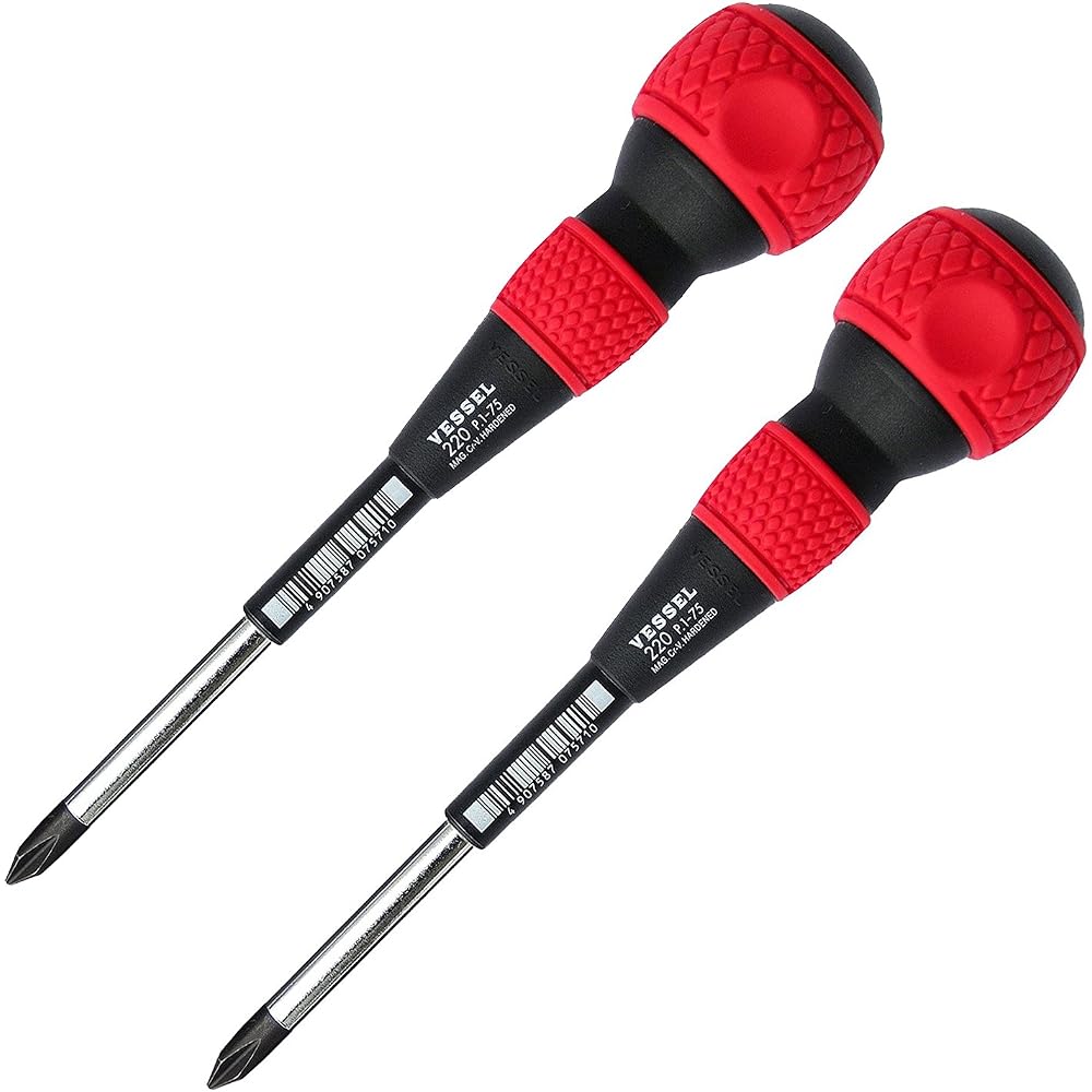 VESSEL Ball-Grip Screwdriver No. 220 Plus 1×75, Set of 2