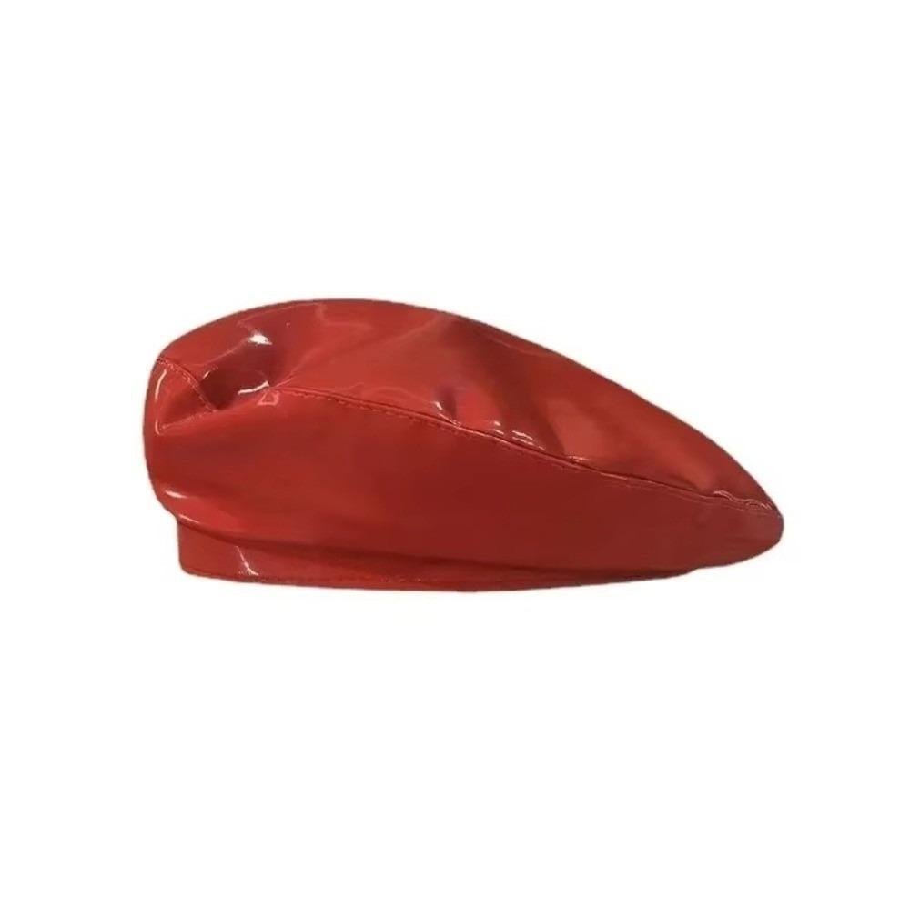 

Versatile Patent Leather Beret Retro Painter Beret Cap Glossy Leather Beret for Men and Women