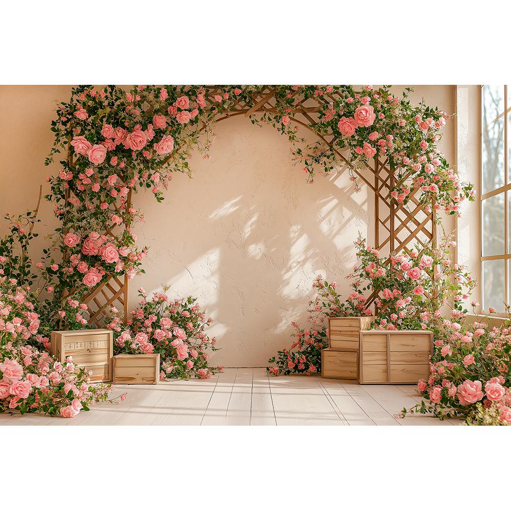 Flower arched wooden grid themed children's birthday party Backdrop, adult wedding, family gathering banner photography Backdrop15