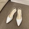 fashion Summer Women's New Sexy Pointed Retro Solid Color High Heels PU Leather Outdoor Banquet Party Women's Sandals Large Size