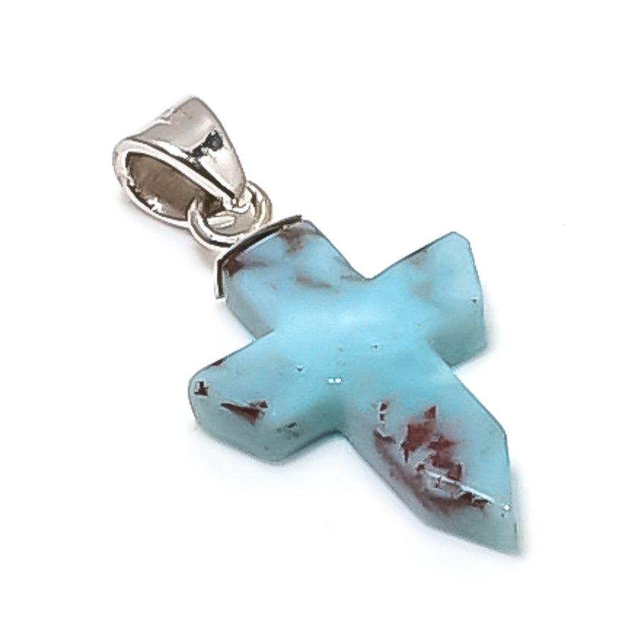 Natural Larimar Gemstone Handmade 925 Sterling Silver Jewelry Pendant 1.26" L9S29