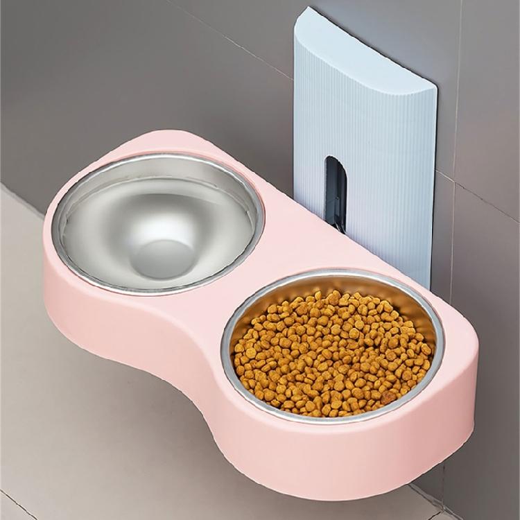Large Capacity Cats Feeding Bowl Wall Mounted Watering Double Bowl Space Saving