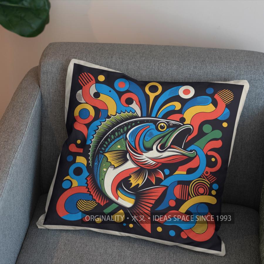 2D Colorful Fish Pattern Throw Pillow Cover Pattern Cushion Cover Suitable For Sofa Bedroom Car Pillow Cover