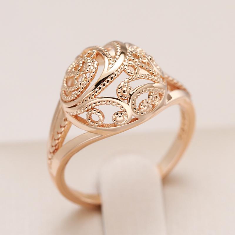Trendy  Rose Gold Color Rings For Women Hollow Pattern Romantic Ethnic Bride Rings Unusual Wedding Daily Jewelry