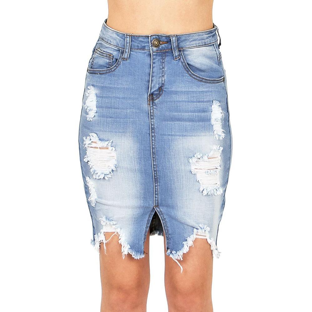 

2024 весна/лето женские летние юбки с высокой талией джинсовая юбка из потертого денима XL светло-синий