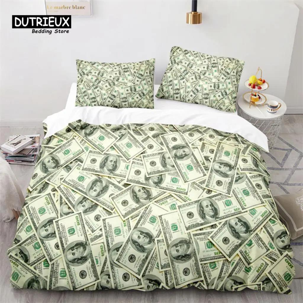 Money Bedding Set Microfiber Dollar Bills of United States Print Duvet Cover Twin King Queen Size For Kids Adults Bedroom Decor