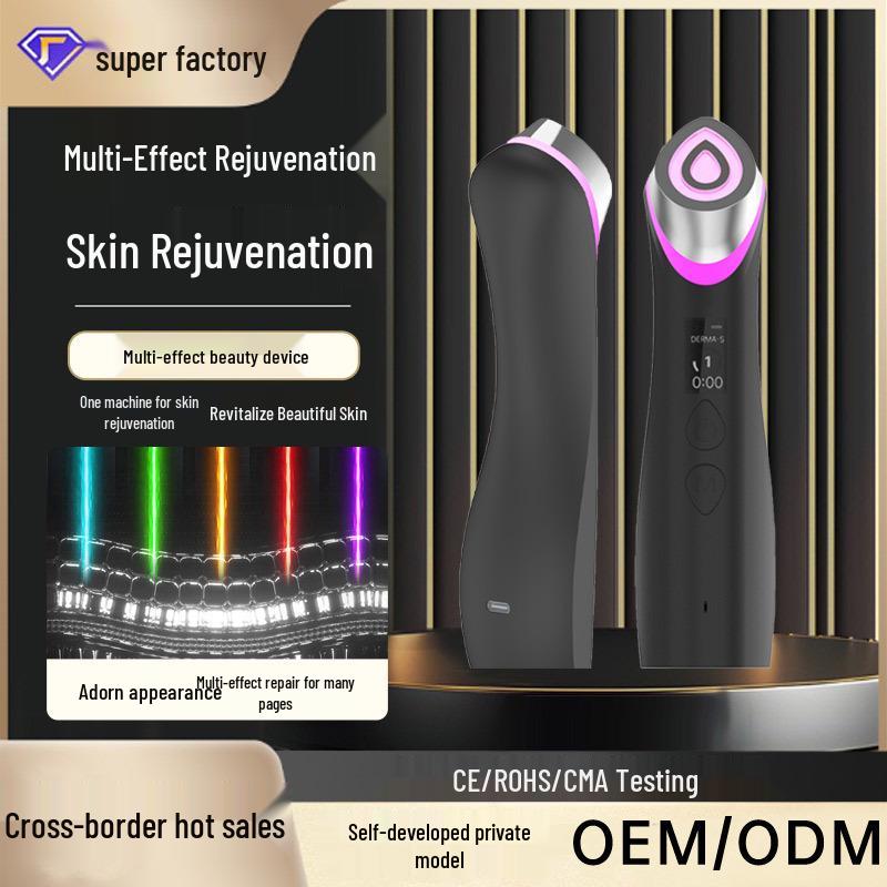 5-Color EMS Microcurrent Vibration Massager with Red & Blue Light Therapy for Skin Rejuvenation Black