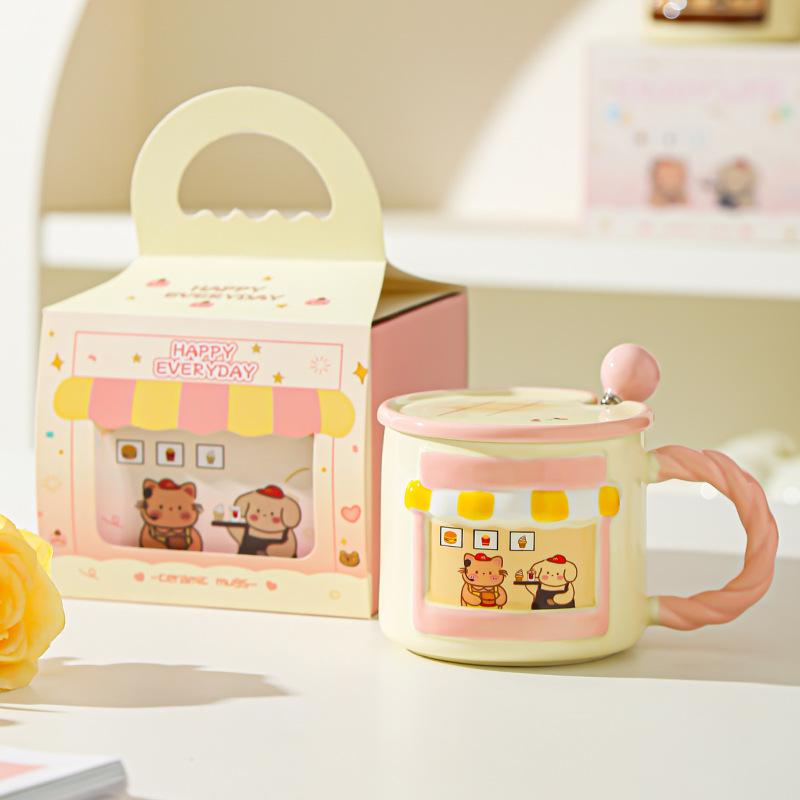 Cute Cartoon Mug Home Drinking Water Cup Office Ceramic Coffee Cup Cute High Looking Couple Water Cup