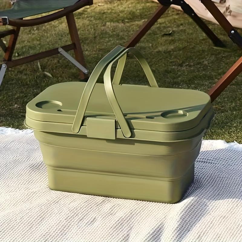 1 Large Capacity Portable ,Outdoor Camping Picnic Basket with Lid | Foldable and Trendy for Spring Outings and Outdoor Dining