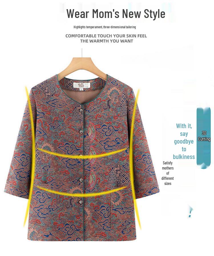 Chic Grandma Summer Seven-Sleeve Top Two-Piece Set - Chinese Style Fashion for Middle-Aged & Elderly Women
