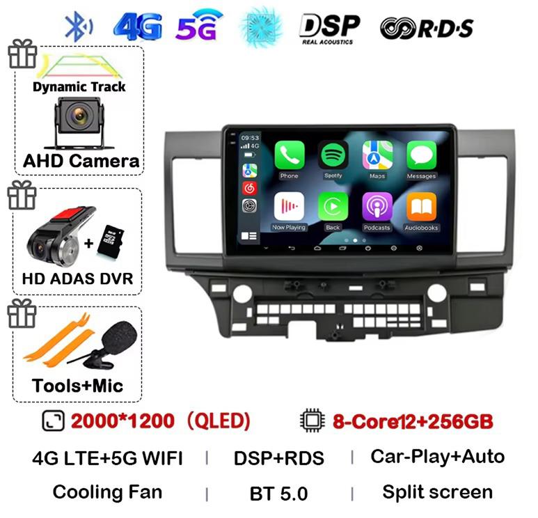 Android 14 Carplay Auto Car Radio For Mitsubishi Lancer 10 CY 2007-2017 Multimedia Video Player WIFI+4G GPS Stereo Head Unit DSP