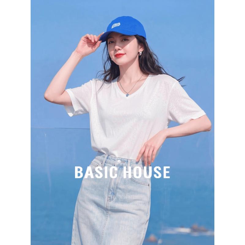 Basic House Women s Pure Cotton V-Neck Short Sleeve T-Shirt XL