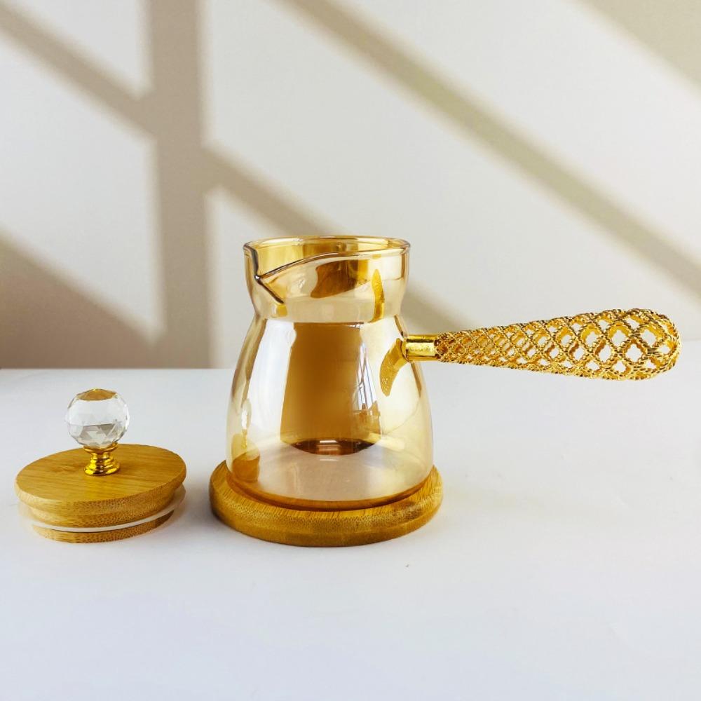 Luxury Heat-resistant Turkish Coffee Pot Hollowed Handle 350 ML Pour Over Coffee Pot with Base Transparent Teapot Afternoon Tea