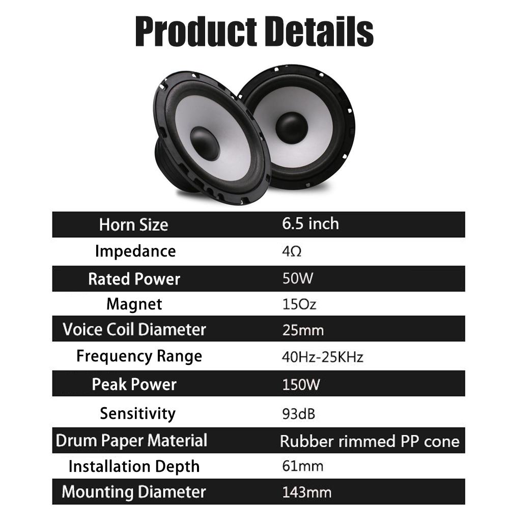 6.5 Inch Car Speaker Set High Power RMS 50W MAX 150W HIFI Sound Quality Car Horn Sets Car Audio Modification Car Set Of Speakers