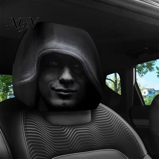 Funny Car Prank Gifts 4 Pcs Halloween Headrest Covers, Creepy Ghost Face Seat Easy Install Covers Protector, Universal Auto Decor for SUV Truck,