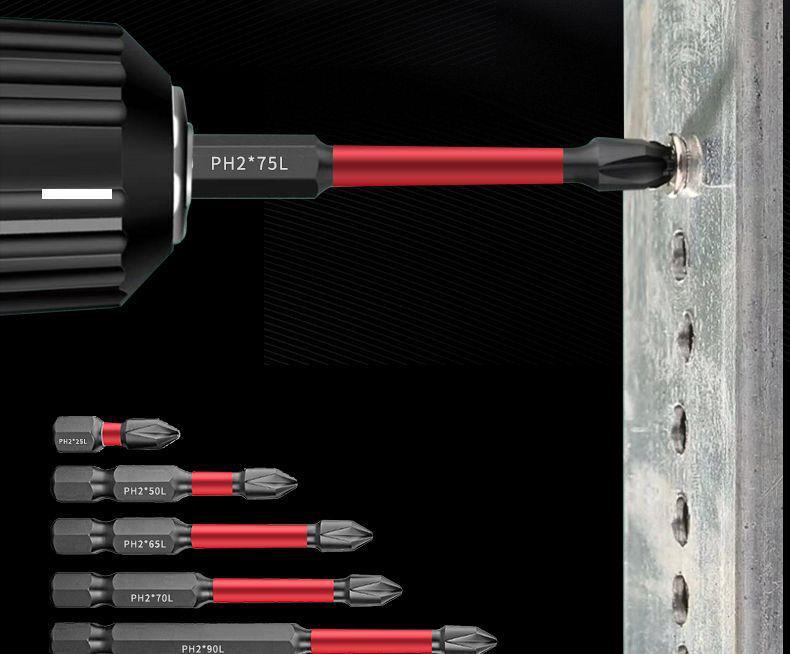 Tungsten Steel Non-Slip Magnetic Phillips Screwdriver Bits - Impact-Resistant and Super Hard for Electric Drills