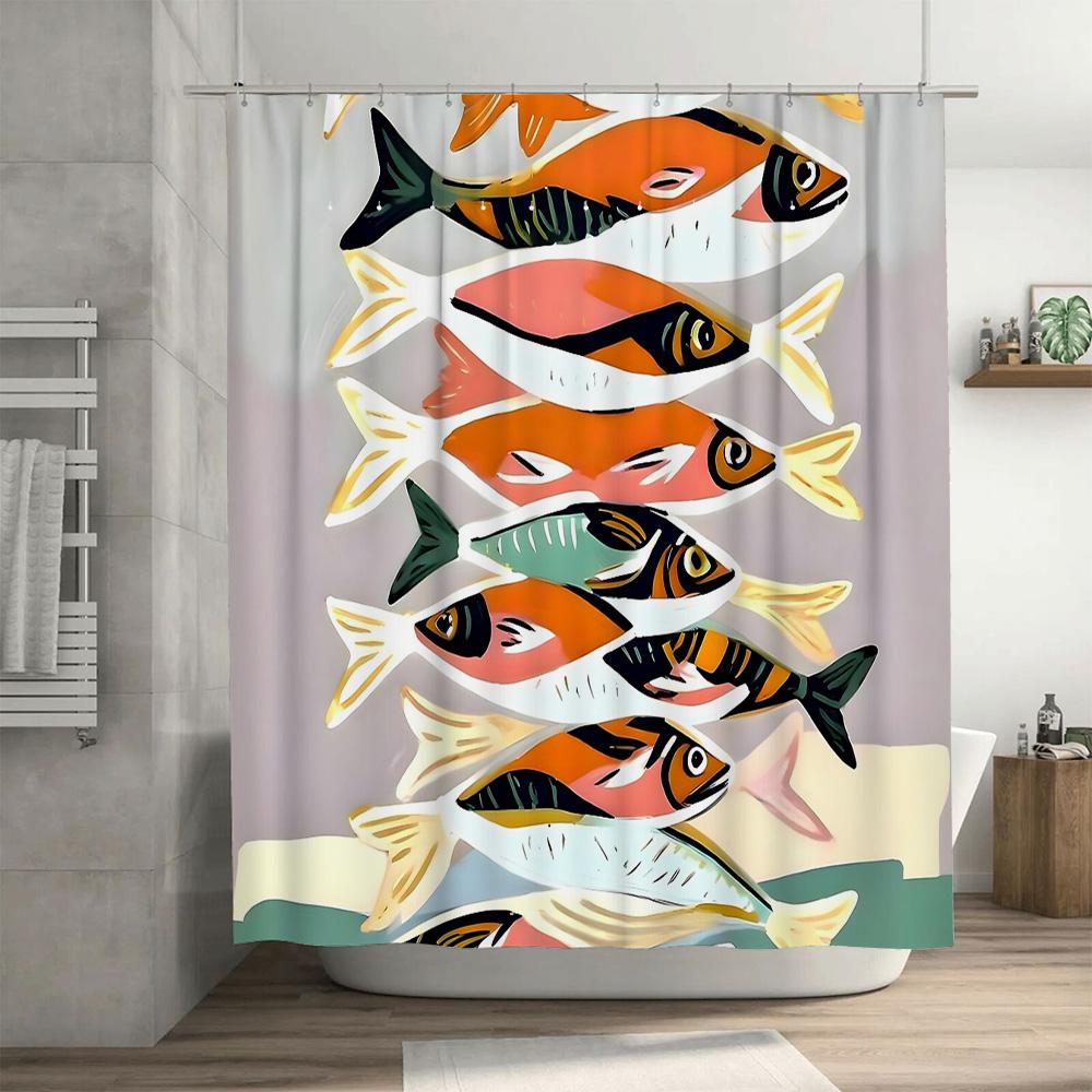 Coastal Ocean Fish Shower Curtain Waterproof Seascapes Bathroom Decor Beach Vibes Home Textile Artistic Print Wall Hanging