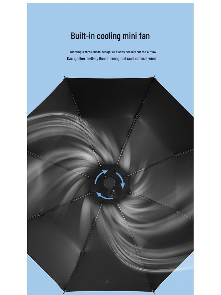 Men's High-End Folding Umbrella with Cooling Fan, Charging Sunscreen, Sunshade, and Rain Protection.