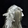 Harajuku Gothic Lolita Cosplay Headwear Sweet Lovely Girl Subculture Wing Angel Lace Flounce Fold Headband Hair Accessories