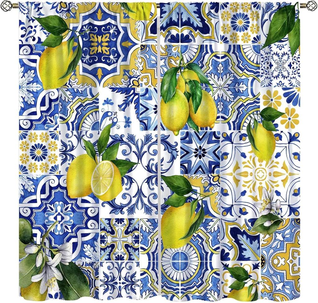 Fruit Grape Curtains, Retro Country Style Rattan Fruit Pattern Window Decoration, Suitable for Living Room, Bedroom and Kitchen