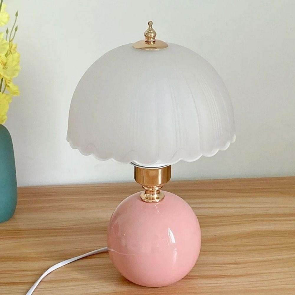 Ceramic Base Flower Bud Table Lamp Glass Cover Bedside Lamp Modern Ambient Light  Bedroom