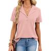 Women's Waffle Knit Notch Collar Short Sleeve Blouse