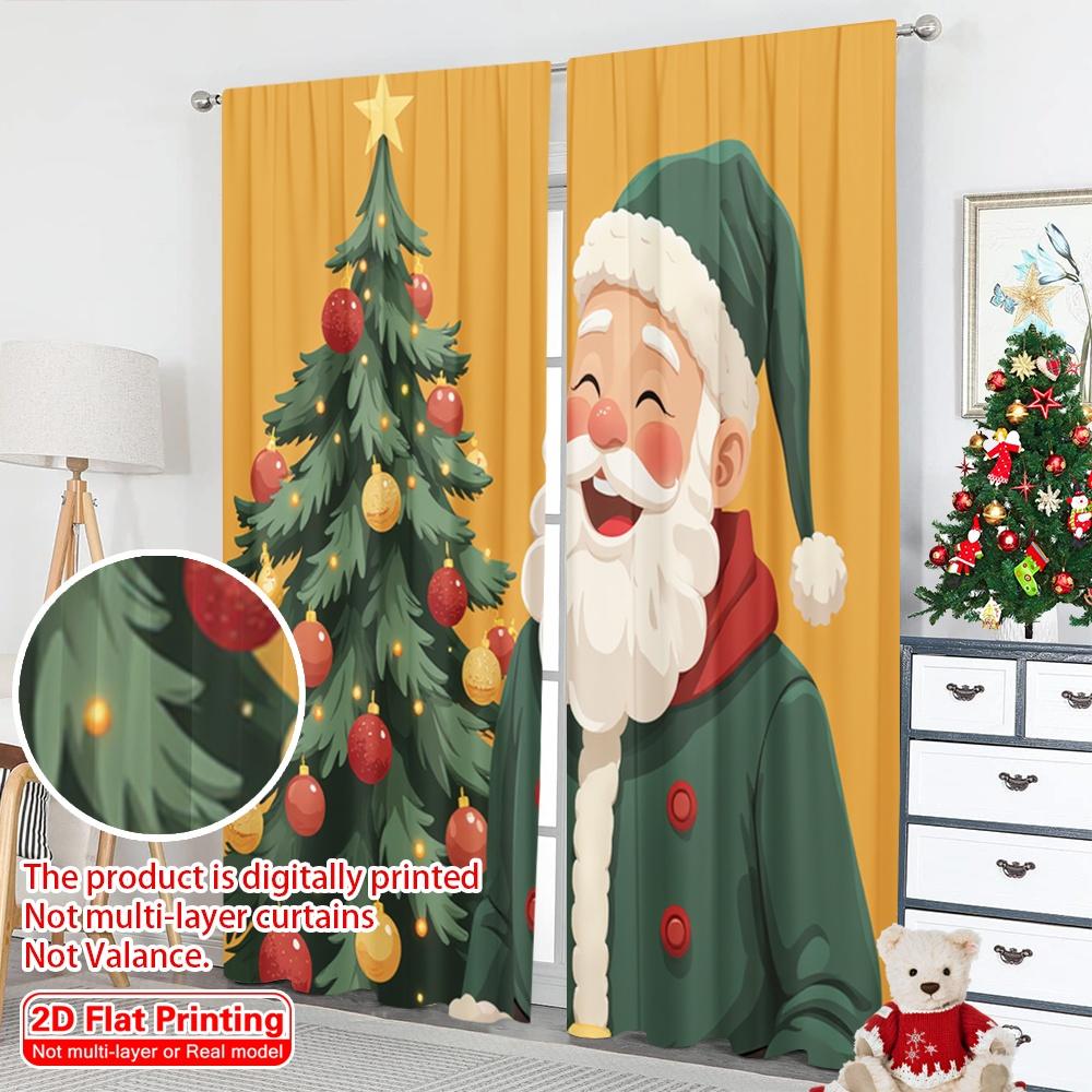2pcs 2D Flat Printing Merry Christmas Popular Drapes Santa Claus Christmas Tree Decorations Polyester Without Electricity