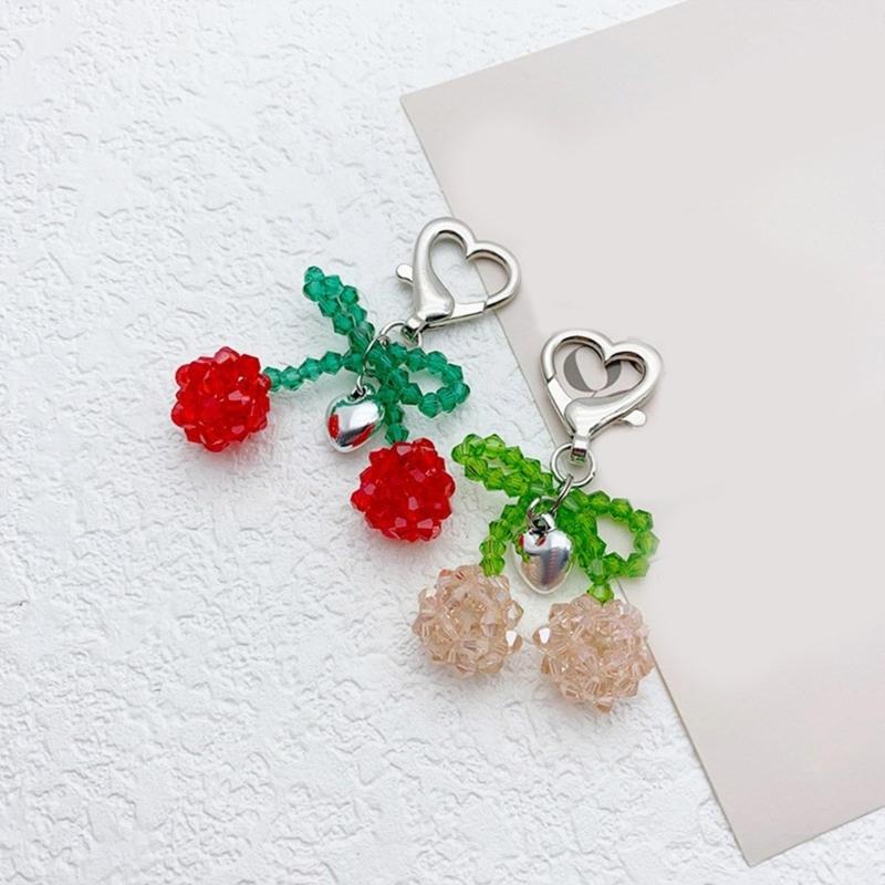 Elegant Crystal Beaded Bowknot Keyring Sweet Cherries Bowknot Key Chain with Crystal Beads Personalized Keyring Ornament