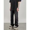 Black of Exit Chinese-Style Three-Dimensional Cut Patchwork Jeans for Men, American-Style Distressed Straight-Leg Loose Lumberjack Pants