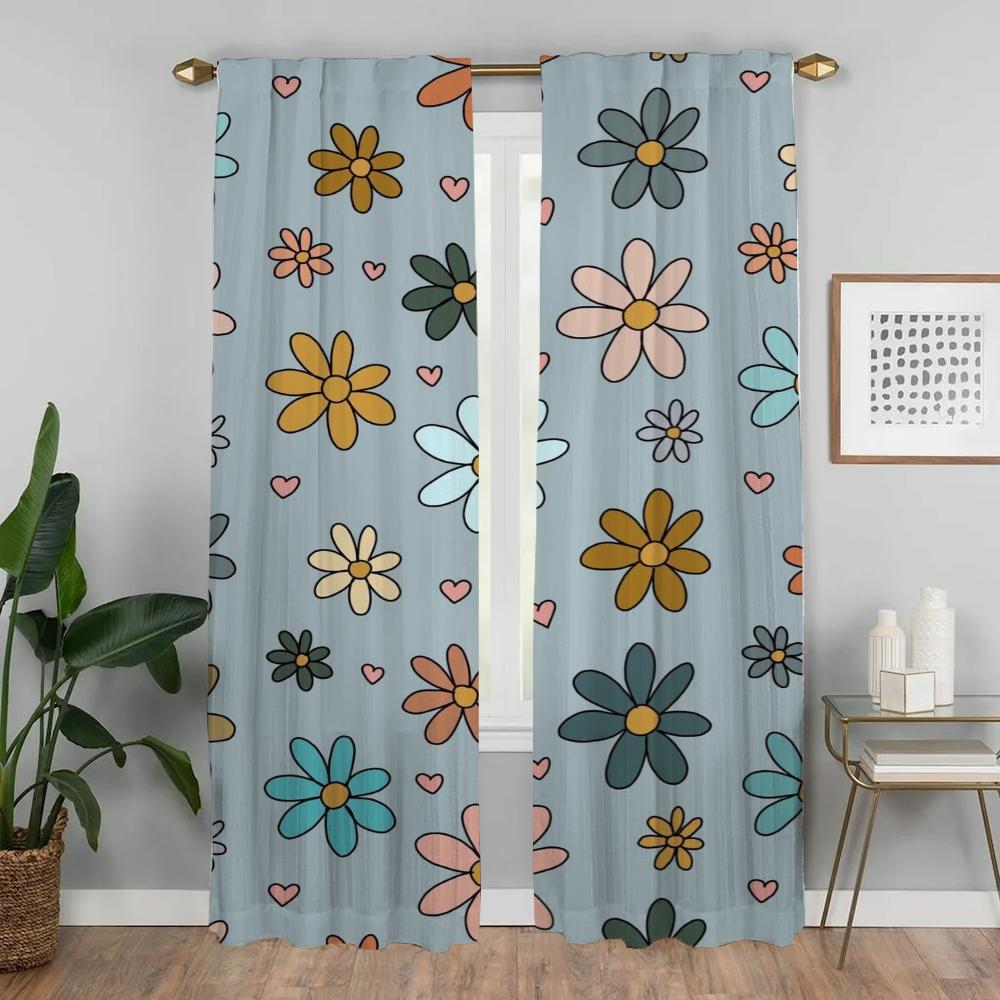 A Lot of Flowers Tulle for Bedroom Partition Curtains Child Room Window Curtain Shades Home Interior Curtains 2 Pieces Blinds