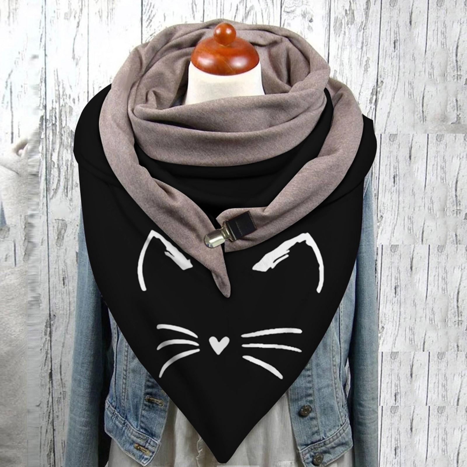 

Универсальный Зимний Теплый Ветрозащитный Шарф с Принтами Кошек, Двухслойный, с Пряжкой