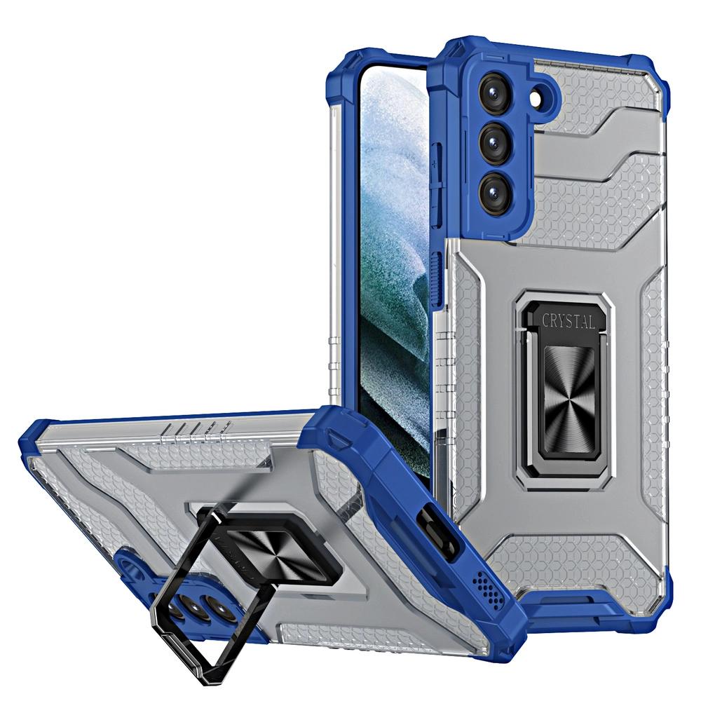 Crystal Ring Case Armored Hybrid Case Cover + Magnetic Holder Samsung Galaxy S21+ 5G (S21 Plus 5G) Blue