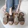 Wedge Heel Large Size Sandals Female Summer New Fairy Wind Rhinestone Open-toed Thick-soled Roman Sandals Female