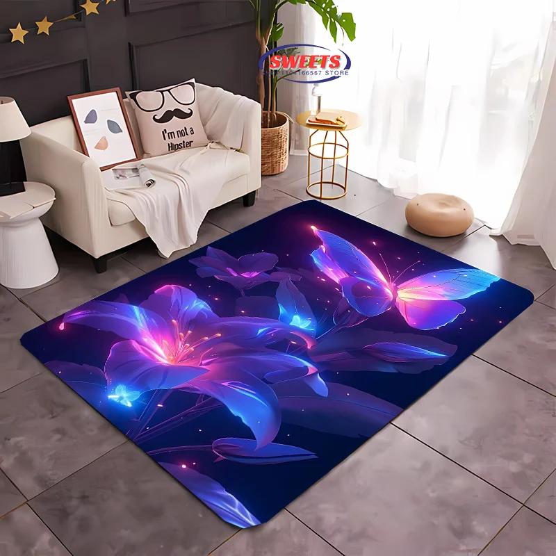 Beautiful Lily Flower Large Carpet for Home Living Room Children's Bedroom, Sofa Doormat Kitchen Floor Rug, Anti-slip Decor Mat