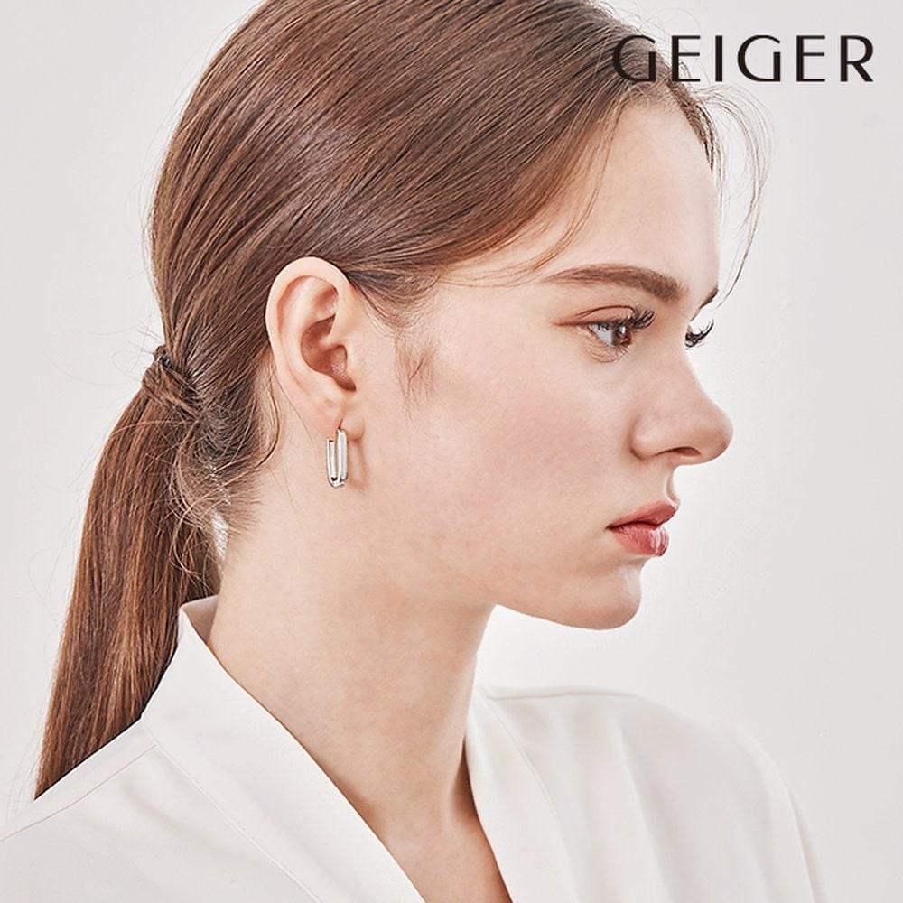 Silver Basic Square One-Touch Ring Earrings by Gisvee147