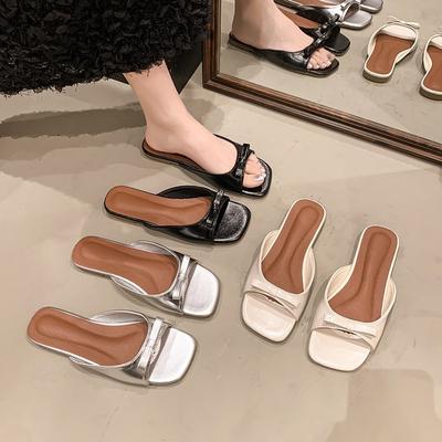 Open-toed Cool Slippers for Women To Wear Summer New Models with Skirts, Low-heeled Bow Slippers