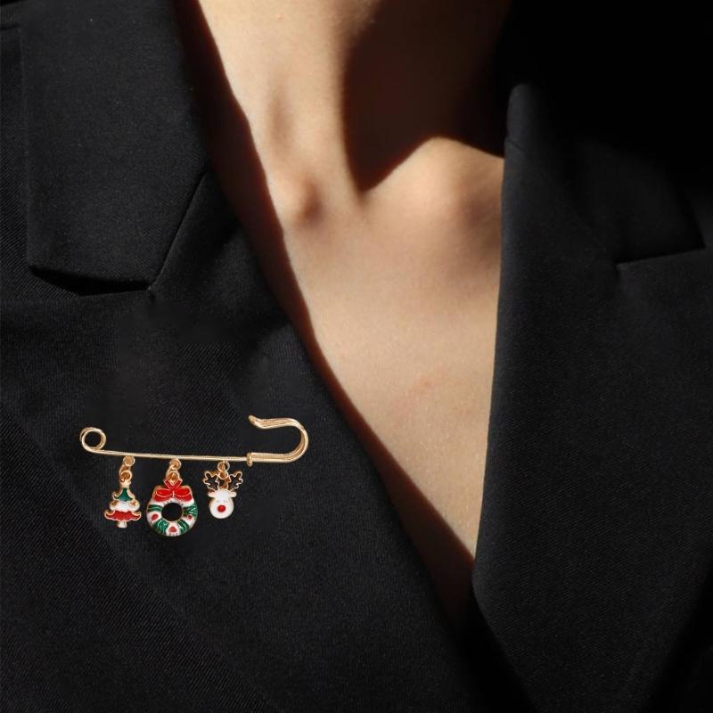 Enamel Pin Backpack Cool Lapel Hat Pin Jackets Funny Christmas Enamel Brooch Christmas Tree Elk Bell Fashion Jewelry