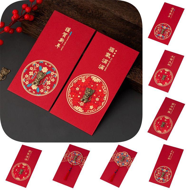 6 Stück Chinesisches Tierkreiszeichen Tiger Neujahr Cny Ang Pao Gold Angpow Rotes Kuvert Geldgeschenk mit Segenswünschen