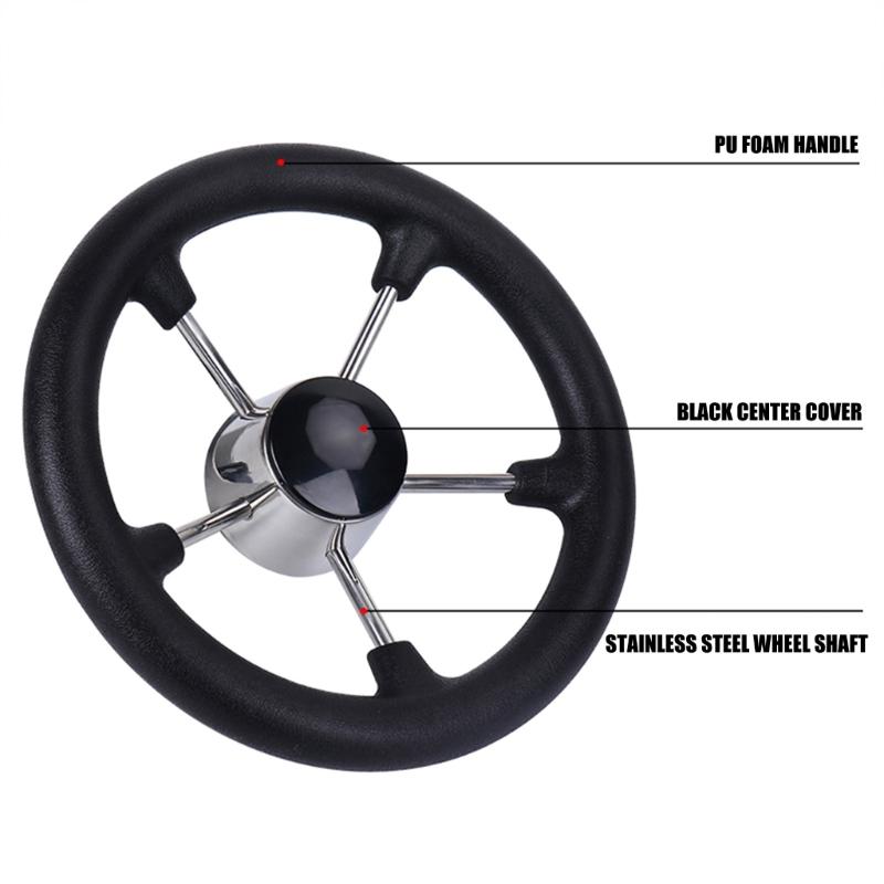 13.5in 5 Spoke Boat Destroyer Steering Wheel with Black Foam Stainless Steel Steering Wheel for Marine Yacht Easy Setup