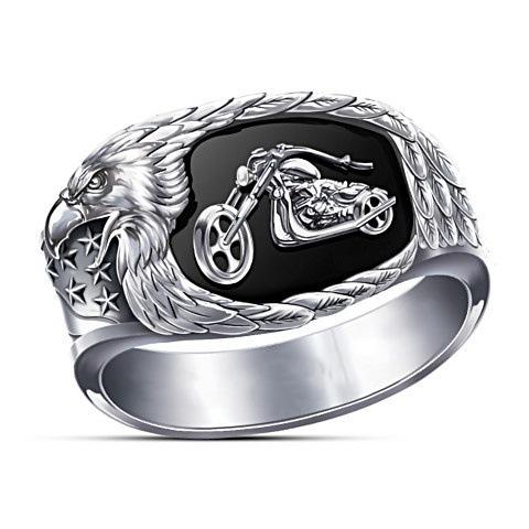 Neuer Hip-Hop Motorrad Schwarzer Gravierter Adler Schnabel Ring