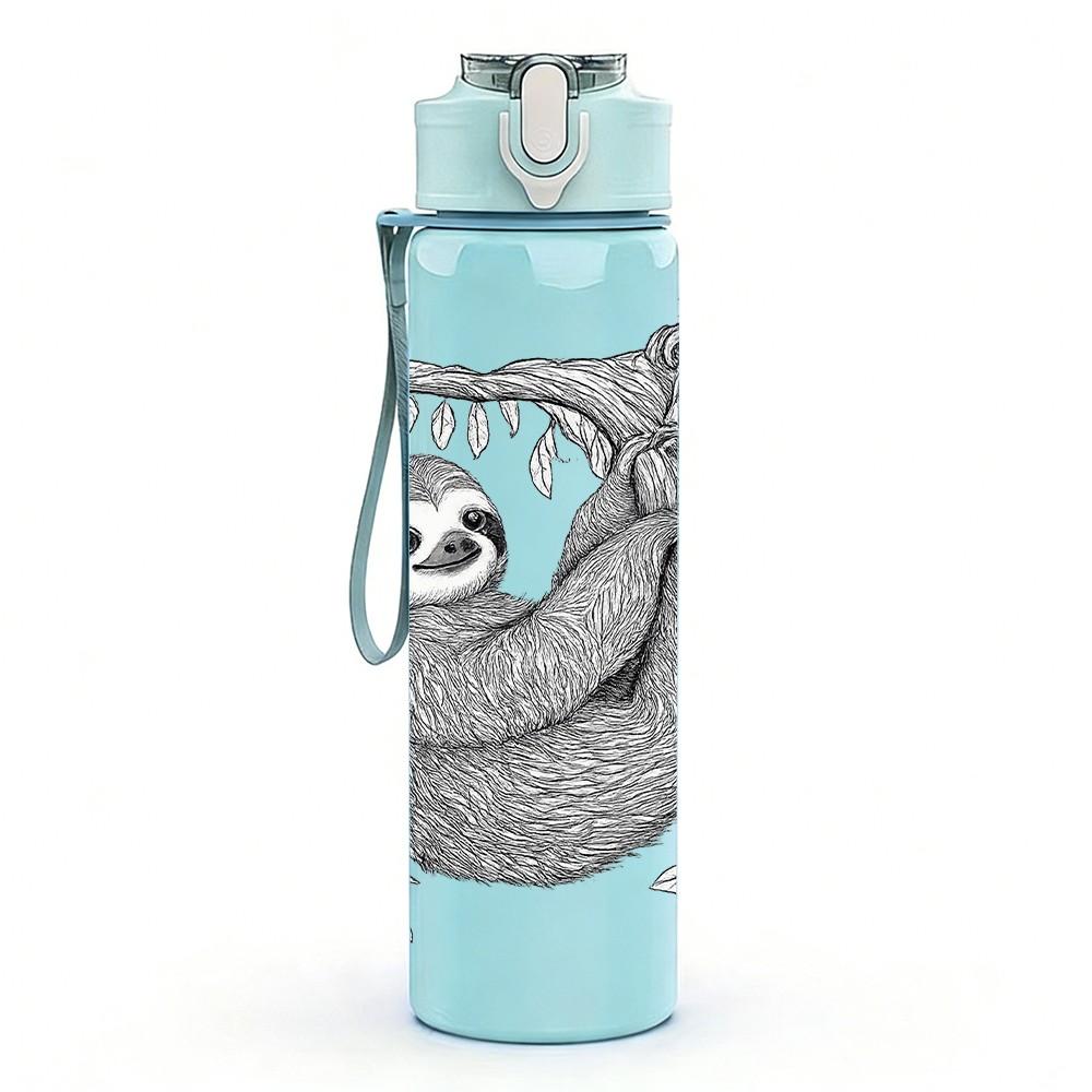 1PC Single Sloth Sketch Art Print 750ml Color Plastic Sports Water Bottle Leakproof Flip Straw Lid Suitable for Sports Office Home Use