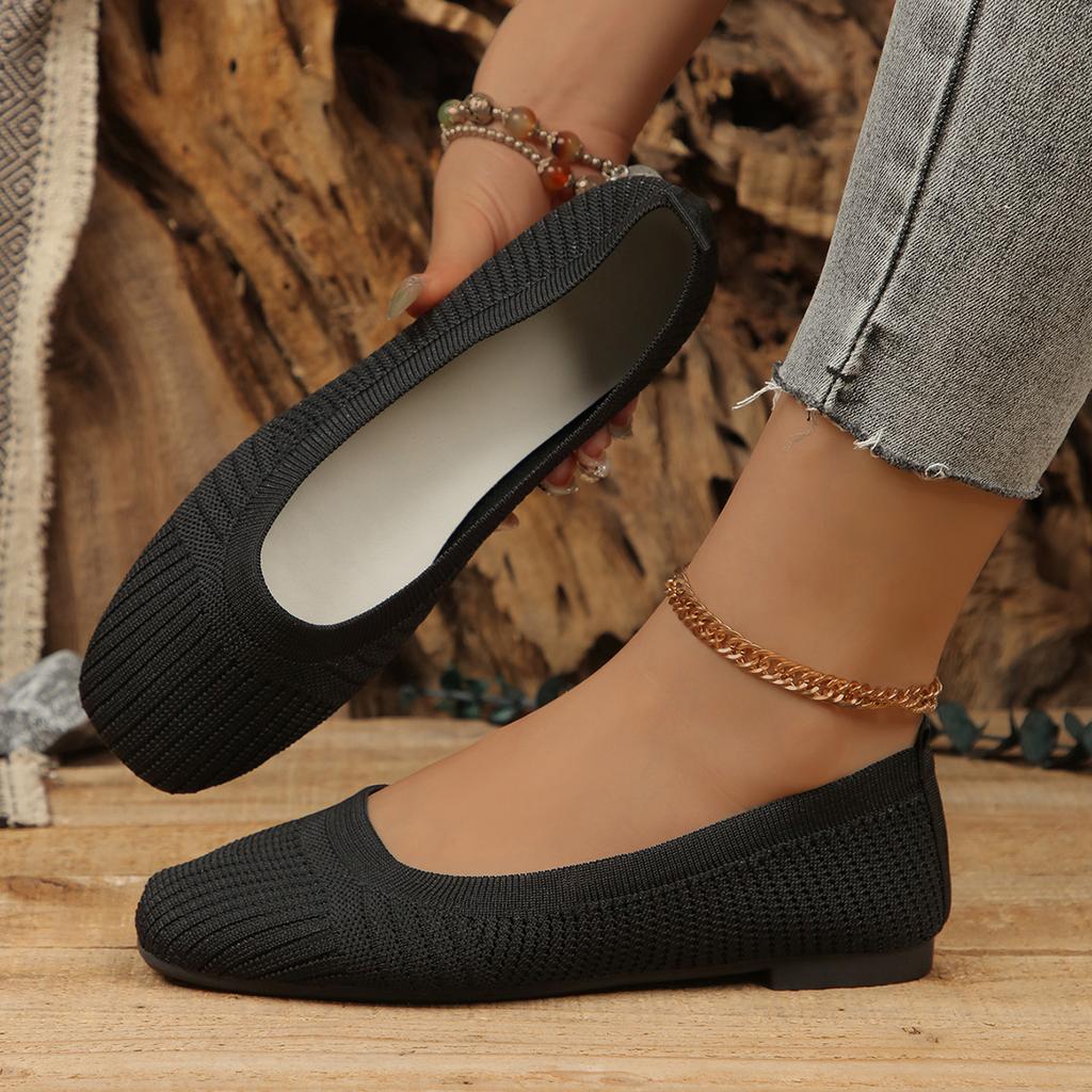 Women Flats New Comfortable Knit Ballet Flat Shoes for Women Casual Slip On Shallow Loafers Shoes Plus Size Office Boat Shoes