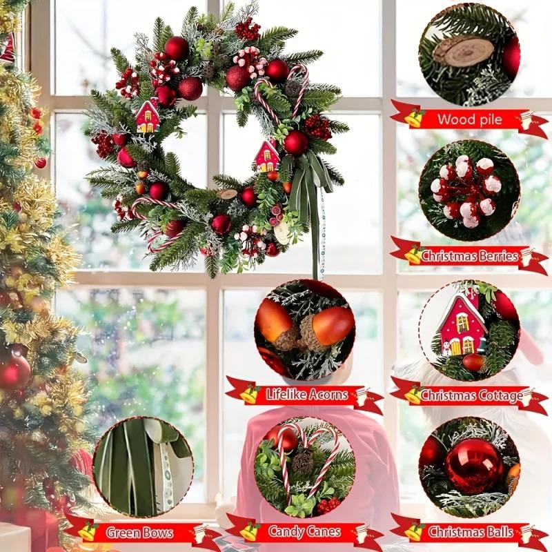 35cm Christmas Wreath with Pine Cypress & Bell - Door Hanging Decoration Pendant, Party Scene Ornament & Holiday Gift